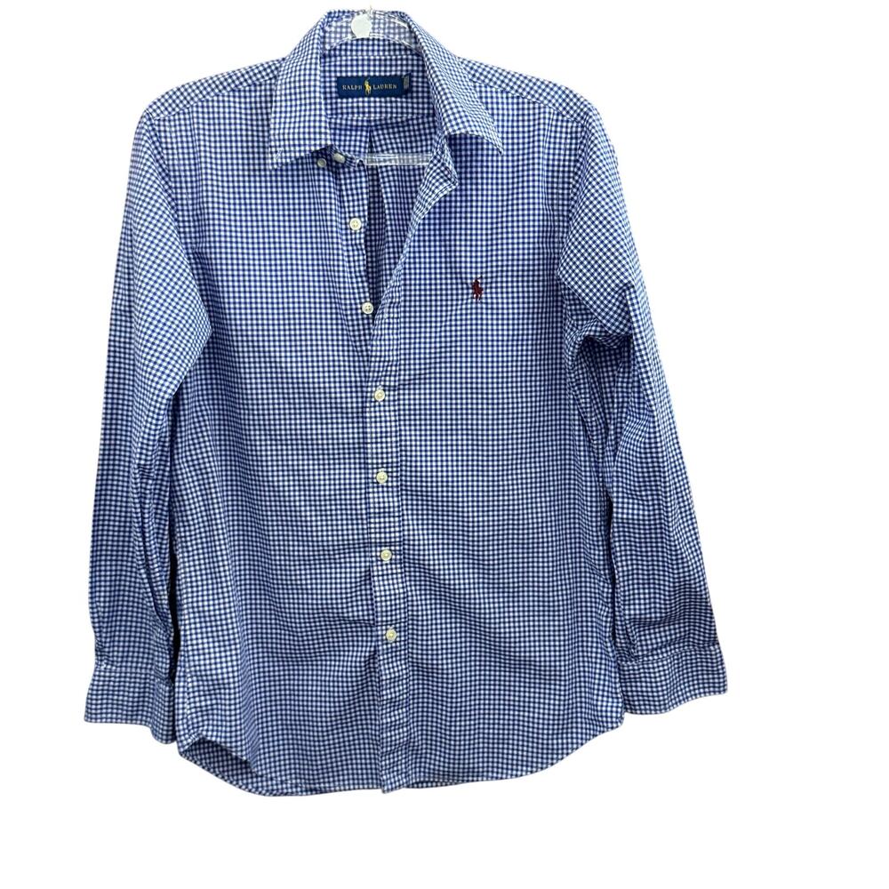 Ralph Lauren Mens Blue Plaid Gingham Button Down Size Small Preppy